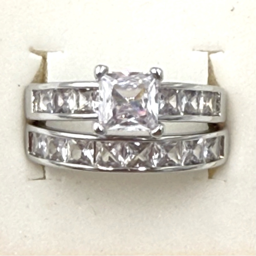 New Sterling Silver White Sapphire Wedding Ring Set Size 9